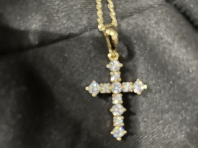 Gold-Tone Cross Pendant Necklace with Sparkling Stones