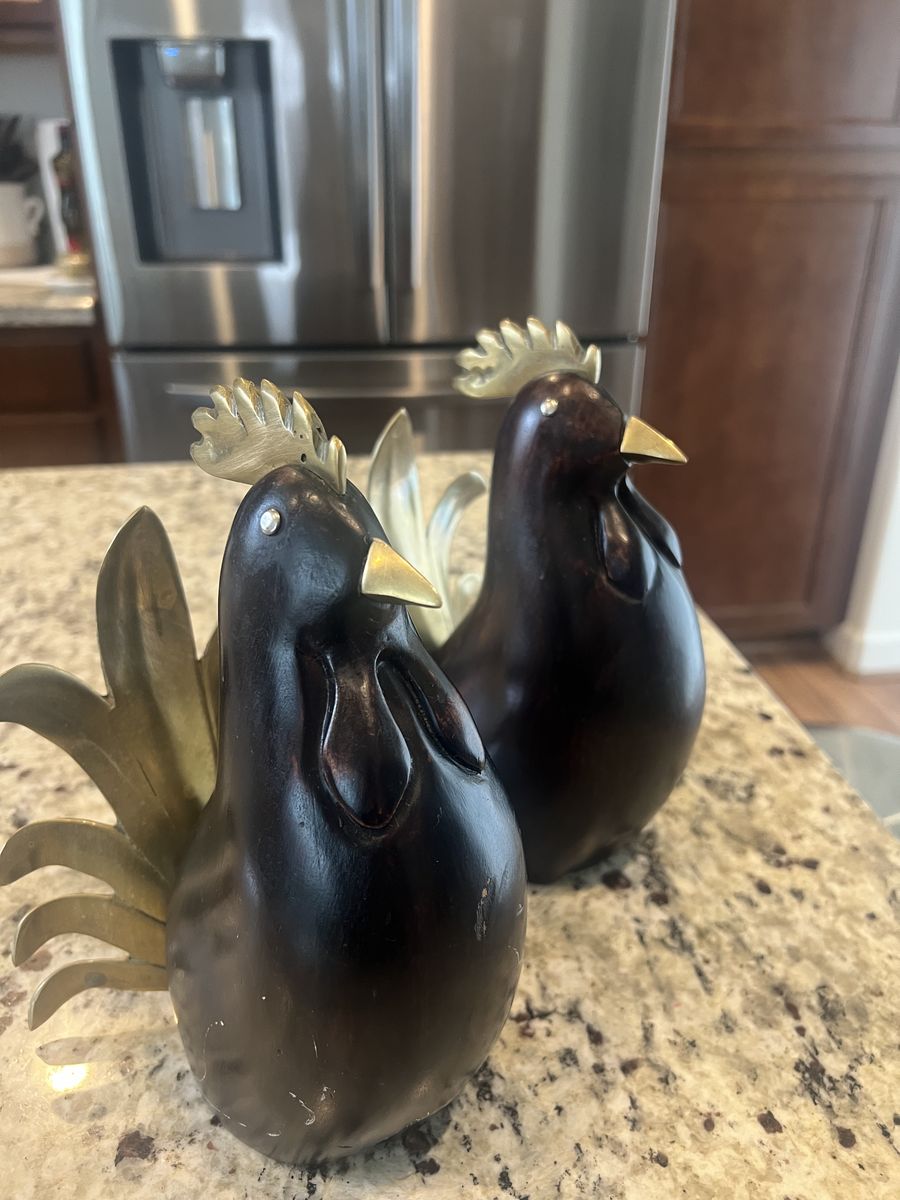 Pair of Vintage Korean Roosters .