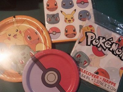 Pokemon Party Supplies Set: Pikachu Plates, Pokeball Plates, Napkins & Tablecover