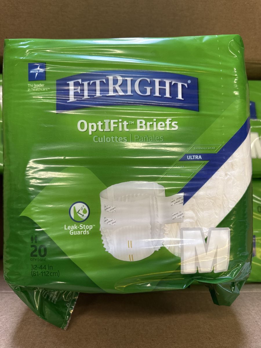 FitRight Adult Incontinence Briefs, Diapers with Tabs, Ultra Absorbent, Medium, 32in to 44in, 20 Count