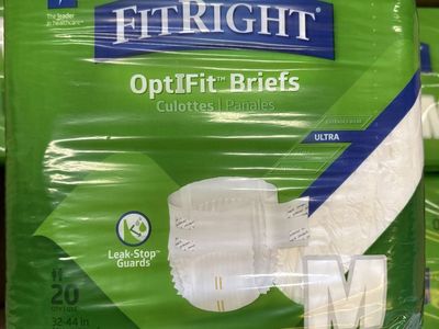 FitRight Adult Incontinence Briefs, Diapers with Tabs, Ultra Absorbent, Medium, 32in to 44in, 20 Count