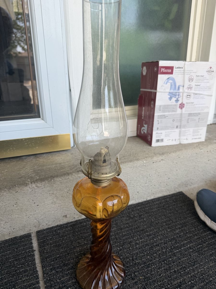 Vintage Amber Glass Kerosene Oil Lamp with Twisted Stem - 20 Inches Tall