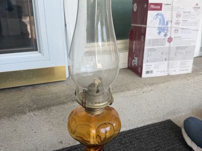 Vintage Amber Glass Kerosene Oil Lamp with Twisted Stem - 20 Inches Tall
