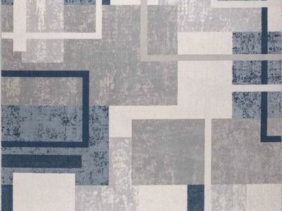 New. 9x13 Geometric Abstract Area Rug - Blue, Grey, White Modern Pattern Carpet