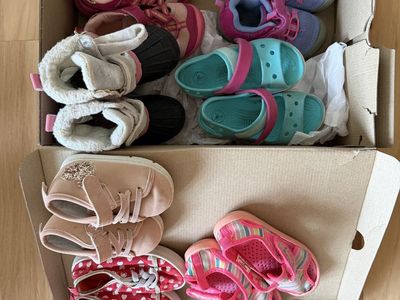 Girls Toddler Shoes Lot - 6 Pairs Sneakers, Sandals, and Boots (1-2 Years)