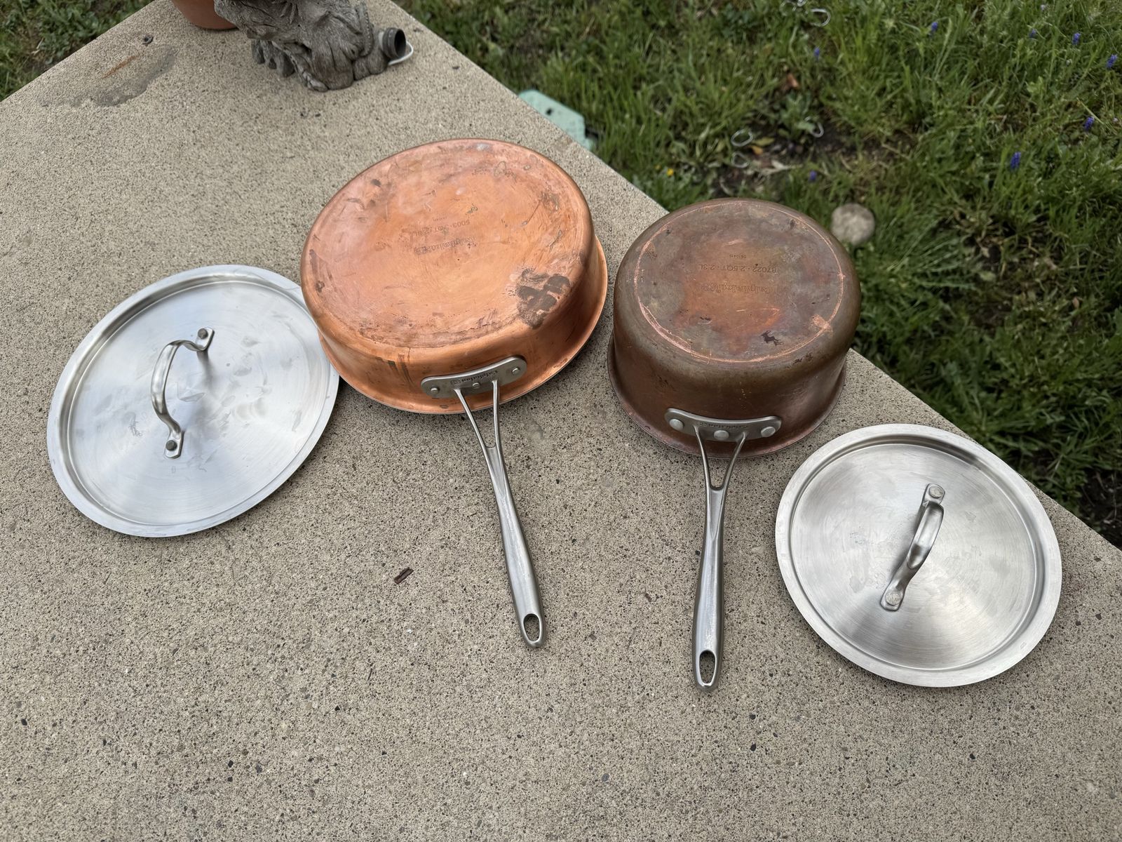 Vintage Calphalon 3 Qt and 2.5 Cooper stainless steel Steel frying pan