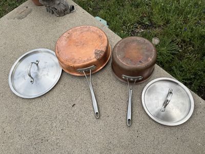 Vintage Calphalon 3 Qt and 2.5 Cooper stainless steel Steel frying pan