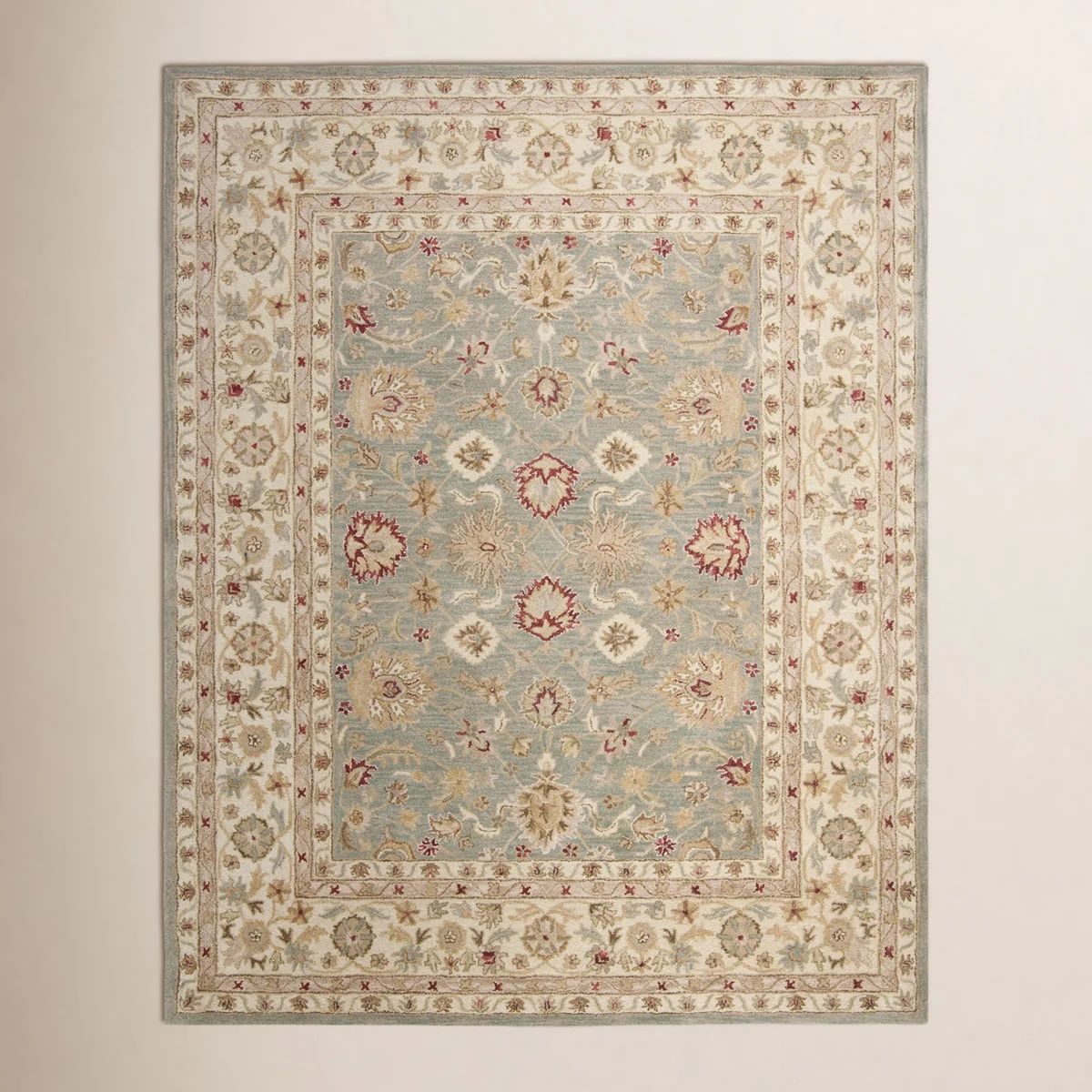 5x8 Samuel Handmade Wool Gray Blue / Beige Rug and rug pad