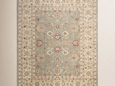 5x8 Samuel Handmade Wool Gray Blue / Beige Rug and rug pad