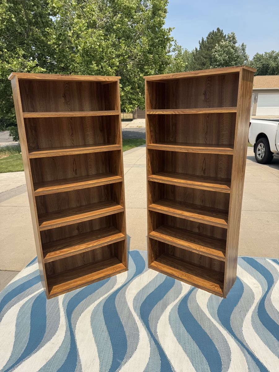 2x Wooden Matching 6-Shelf Bookcases - Versatile Storage for Books & Decor