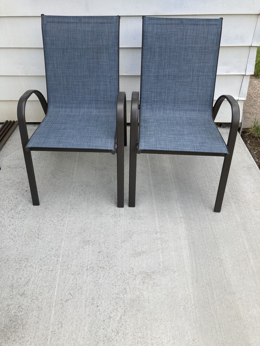 Metal and Fabric Sling Patio Chairs, 2 Each