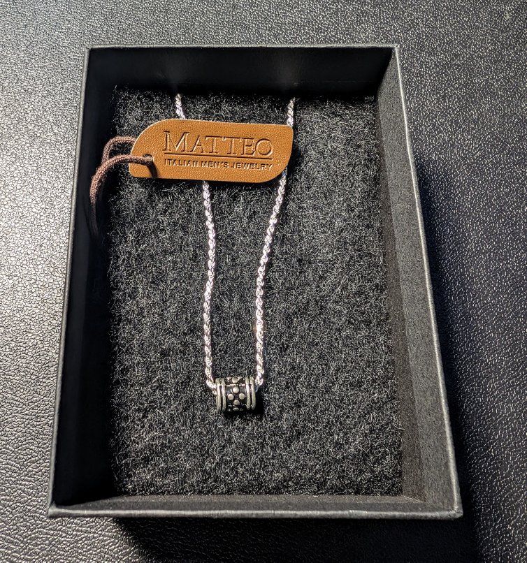 Matteo Italian Men's Jewelry Beaded Pendant Silver Tone Necklace