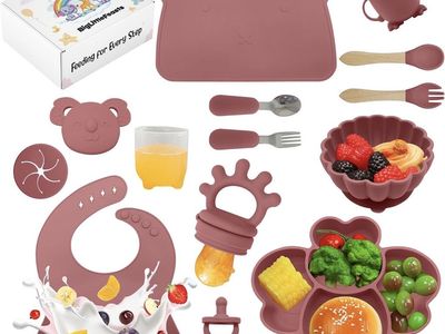Baby Feeding Set (13 Pcs) - Silicone Bib, Plate, Bowl, Utensils & More