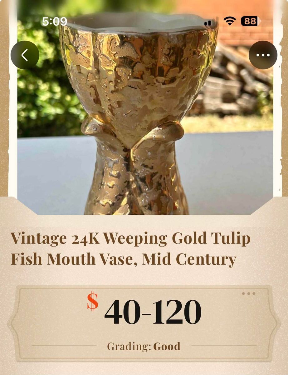 Vintage gold painted tulip vase