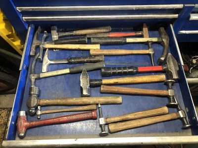 Auto body hammer, and dollies