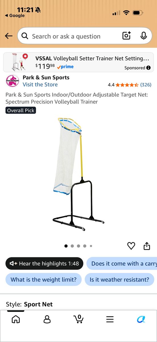 Park & Sun Sports Spectrum Precision Volleyball Trainer Target Net
