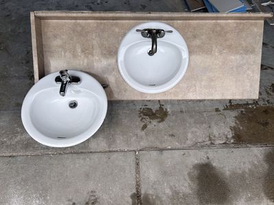 Glacier Bay Bathroom Sink with Faucet - White Oval Drop-in Basin, Double Vanity Top