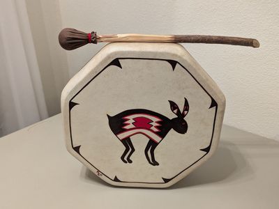 1993 taos pueblo ceremonial drum mimbres rabbit