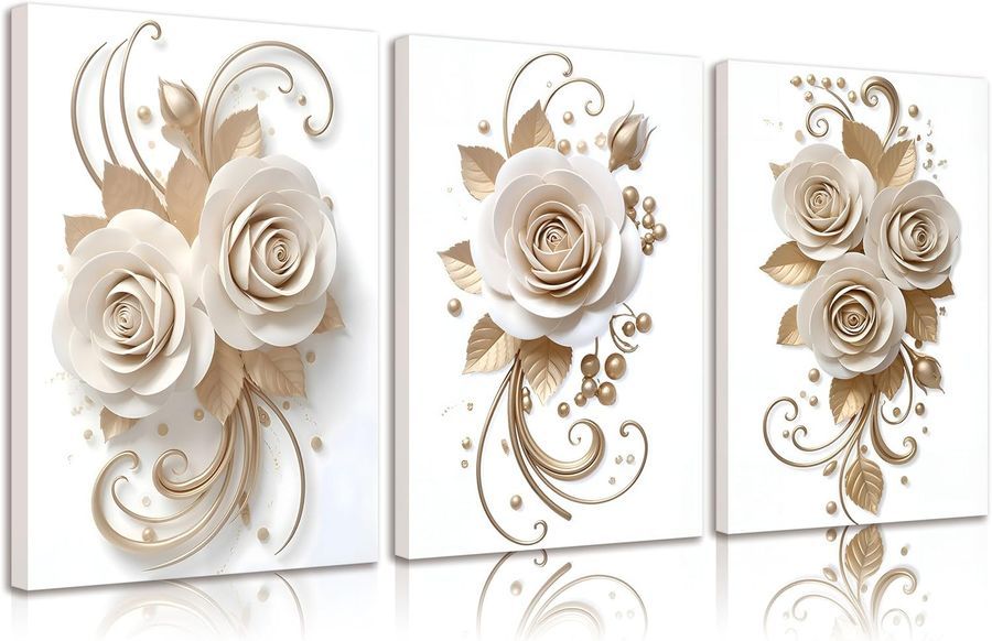 Set of 3 15.5" x 23.5" Rose Blossom Canvas Wall Art
