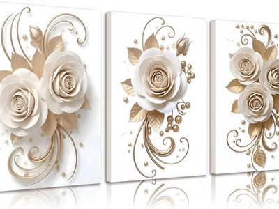 Set of 3 15.5" x 23.5" Rose Blossom Canvas Wall Art