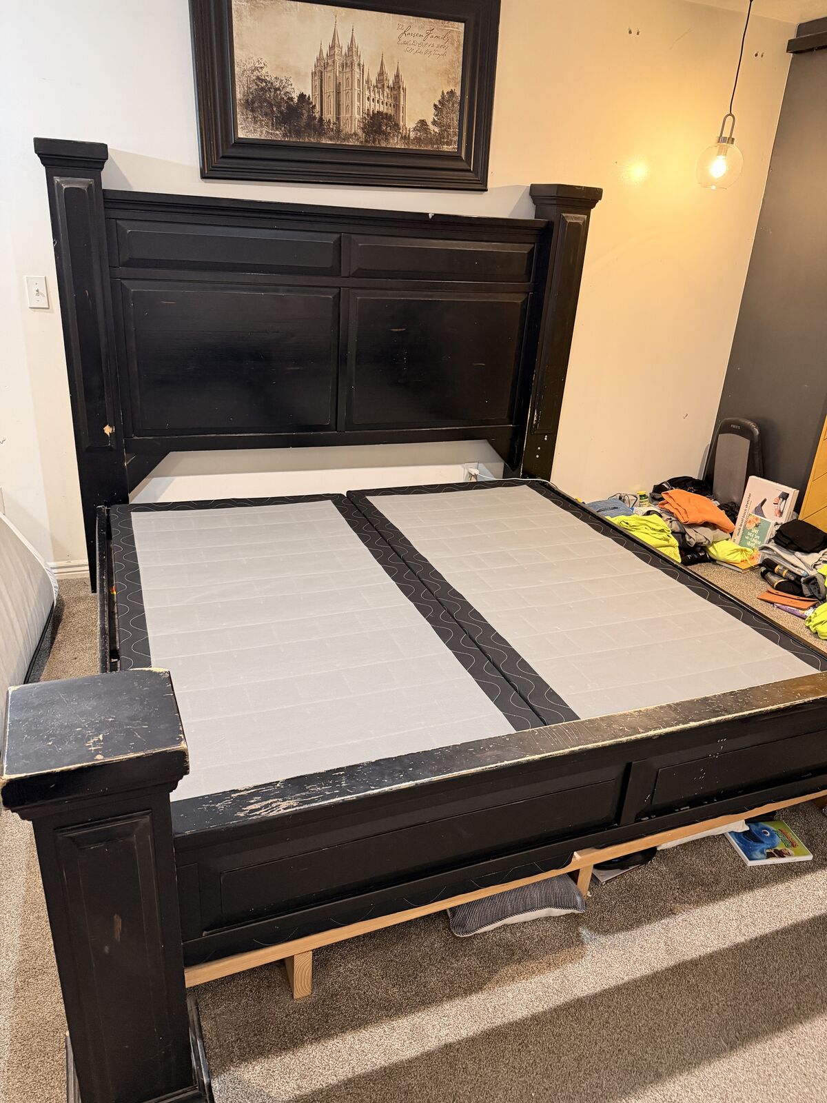 Solid Wood Farmhouse Distressed King Bed Frame