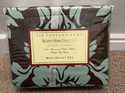 New High End King Duvet Set ( Brown/ Light Blue)