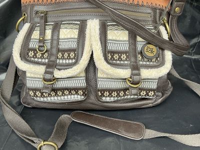 The Sak Brown Leather & Suede Fair Isle Boho Messenger/Crossbody Bag
