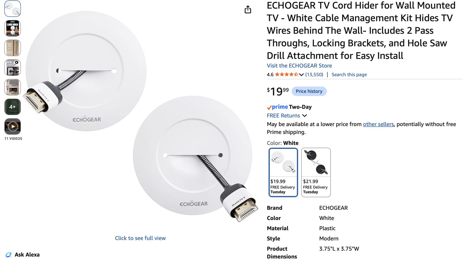 ECHOGEAR TV Cord Hider for Wall Mounted TV