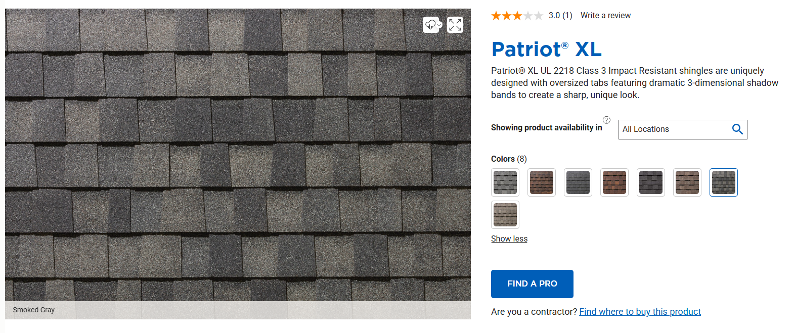 Patriot® XL UL 2218 Class 3 Impact Resistant shingles
