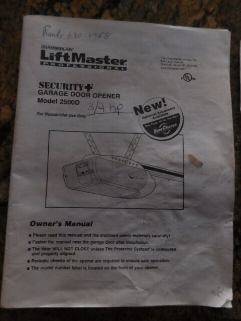 LiftMaster Professional 3/4 HP Model 2500D Garage Door Opener Used