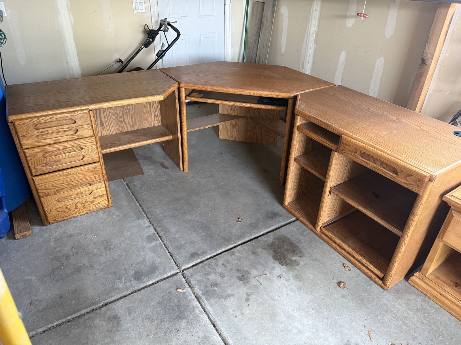 Large Modular Oak Wood Executive Office Corner Desk Setup with Storage
