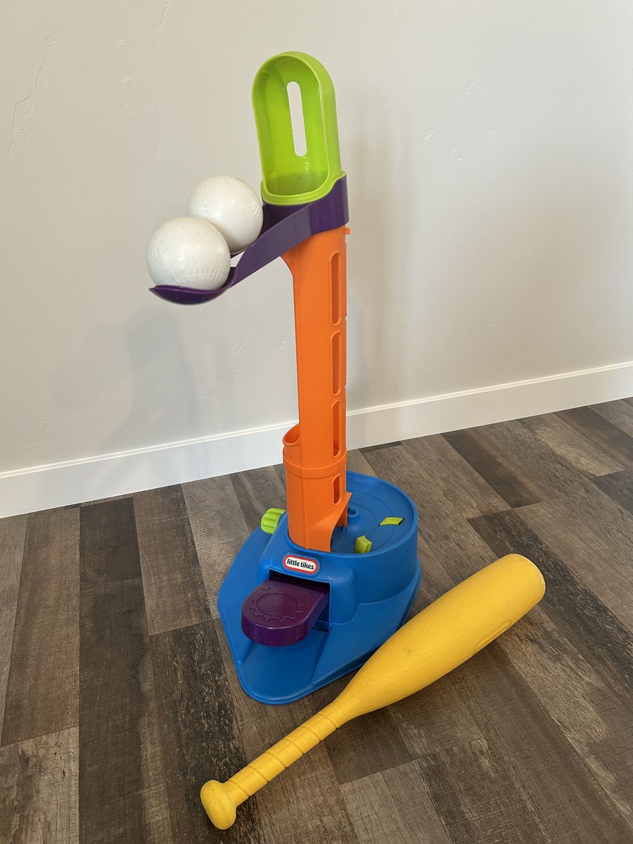 Little Tikes TotSports T-Ball Set - Kids Pop Up Pitching Machine w/ Bat & 2 Baseballs