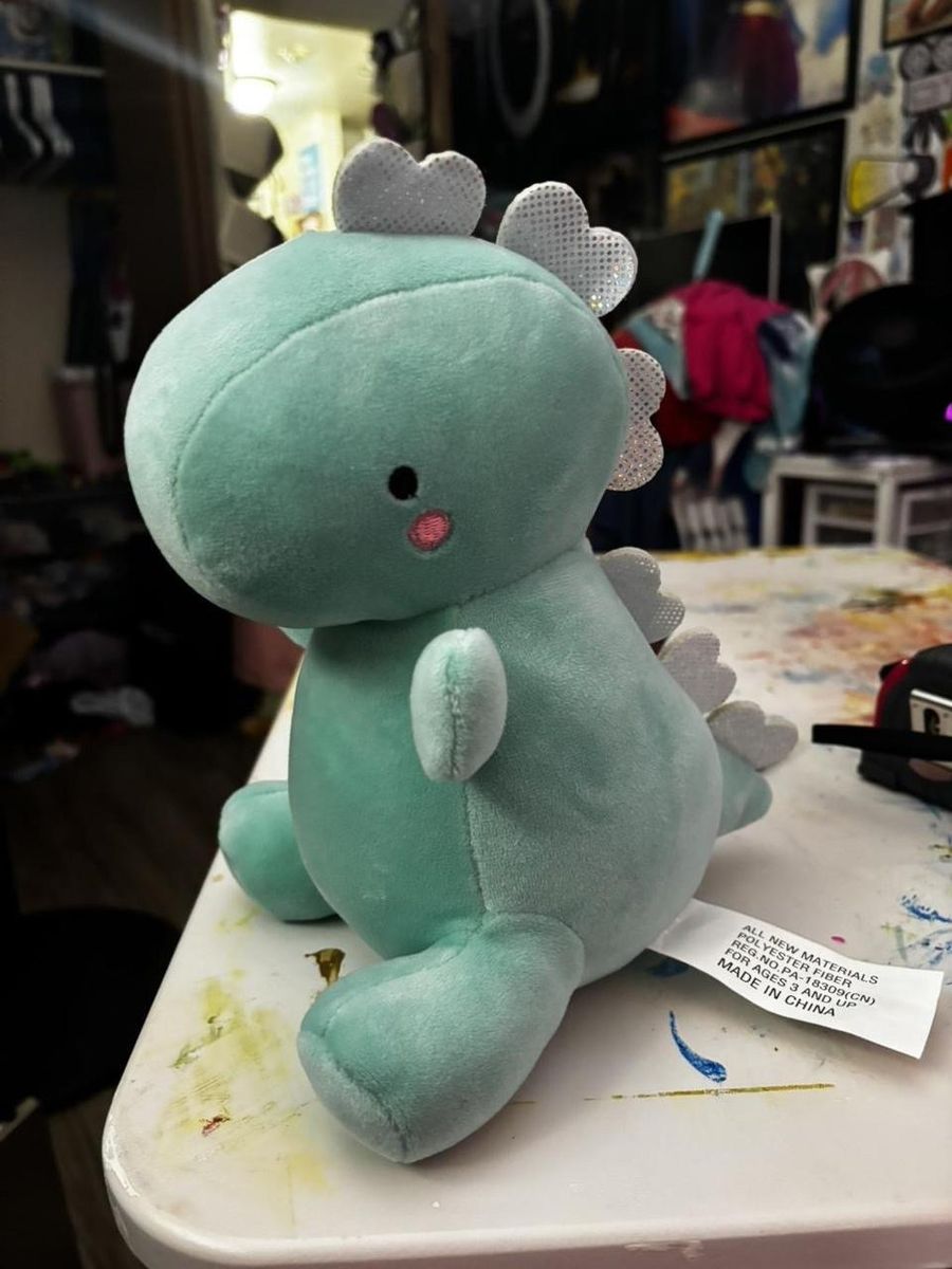Cute Green Dinosaur Plush Stuffed Animal Toy, Sparkly Spines