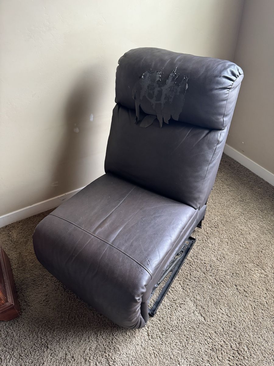Brown Faux Leather Floor Chair / Video Game Chair with Reclining Function - Damaged Upholstery