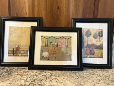 ART - Set of 3 Framed Whimsical Art Prints - Black Frames, Nature & Animal Scenes by Sam Toft.