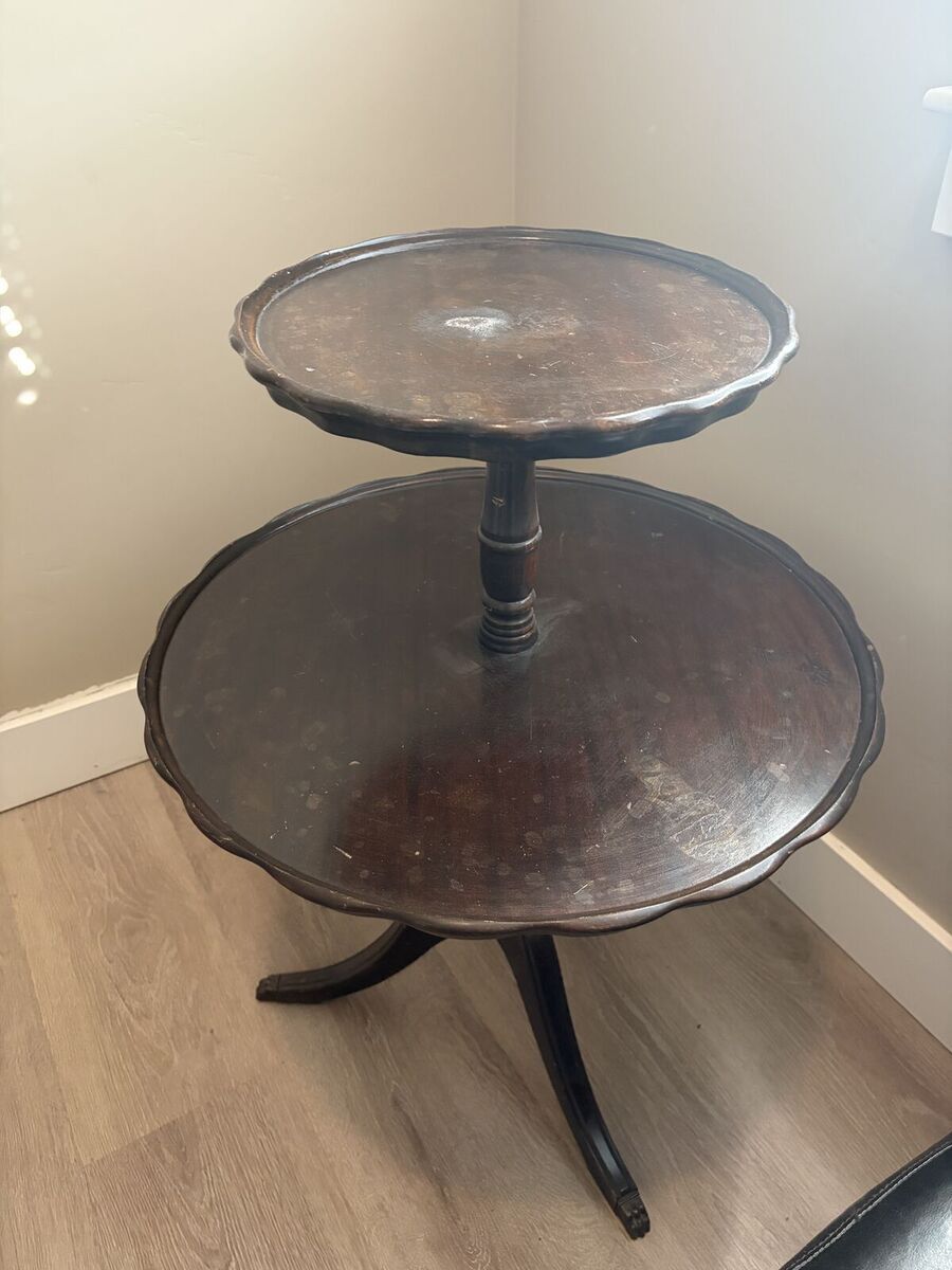 Antique Mahogany Pie Crust Two-Tier Pedestal Dumbwaiter Table with claw foot