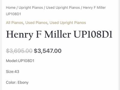 Henry F Miller UP108D1 Upright Piano - Ebony High Polish Gloss with Bench