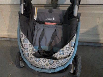 Foldable Single Baby Stroller - Black and Blue Patterned