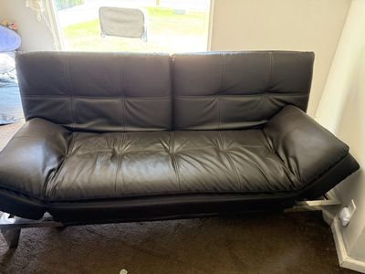 Black Faux Leather Convertible Futon Sofa Bed with Chrome Legs