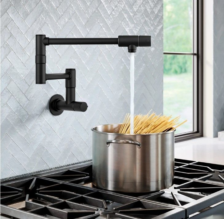 Kraus Bolden 2 Handle Wall Mount Pot Filler Faucet with Retractable Arm - Matte Black