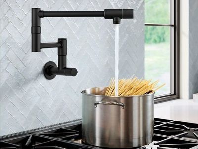 Kraus Bolden 2 Handle Wall Mount Pot Filler Faucet with Retractable Arm - Matte Black