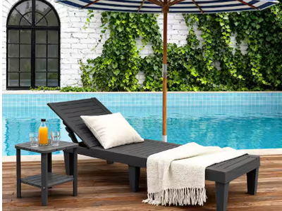 New - Black Outdoor Chaise Lounge Chair, Set of 2
