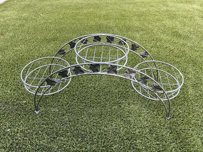 Gray Wrought Iron 3-Tier Arc Plant Stand with Leaf Accents