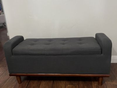 Grey Mid Century Modern Storage Bench