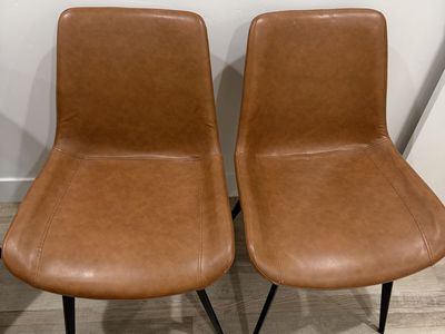 Set of 2 Tan Faux Leather Dining Chairs with Black Metal Legs - Modern Style