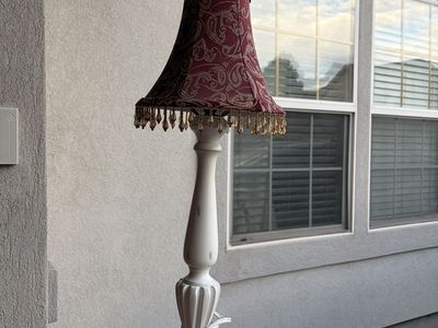 Vintage White Table Lamp with Burgundy Paisley Beaded Shade