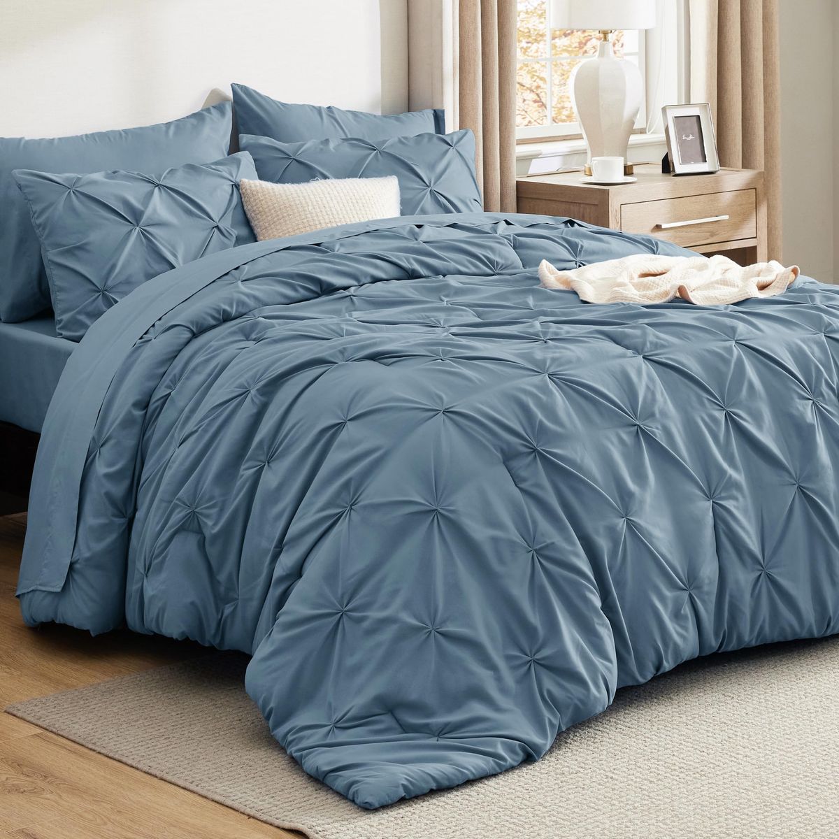 New California King Comforter Set Mineral Blue - Bed in a Bag Cal King Bedding Set 7 PCS