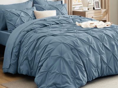 New California King Comforter Set Mineral Blue - Bed in a Bag Cal King Bedding Set 7 PCS