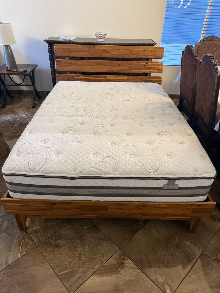 Serta iSeries Mattress with Wooden Slatted Headboard and Frame $140 queen size