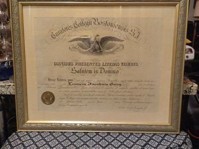 Antique 1934 Boston College Framed Latin Diploma In A Vintage Ornate Gold Frame.